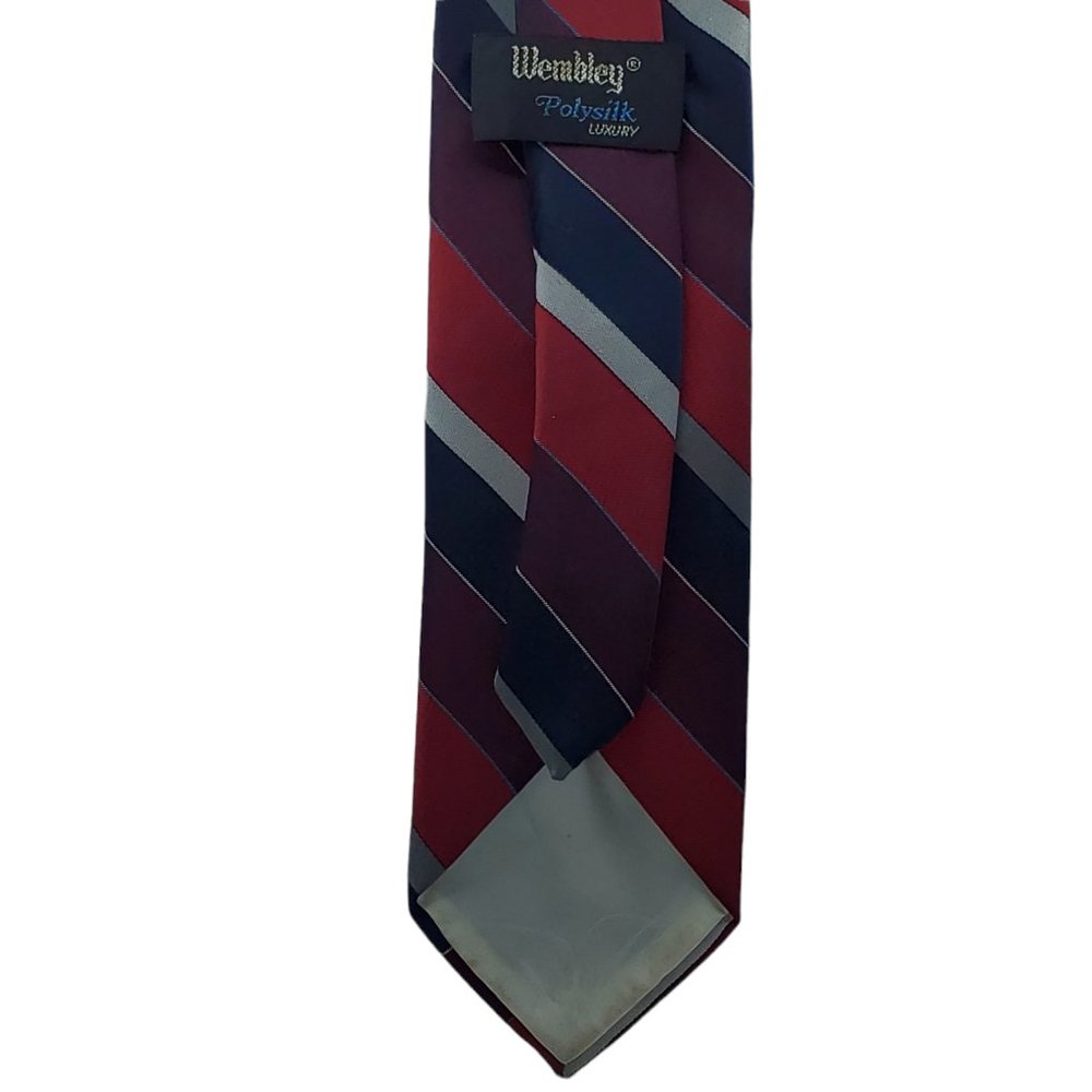 Wembley Stripe Pattern Red Polyester Silk Necktie - image 2